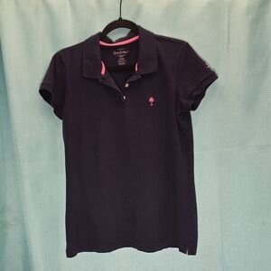 Lilly Pulitzer Navy Polo Shirt with Pink Accents Large EUC